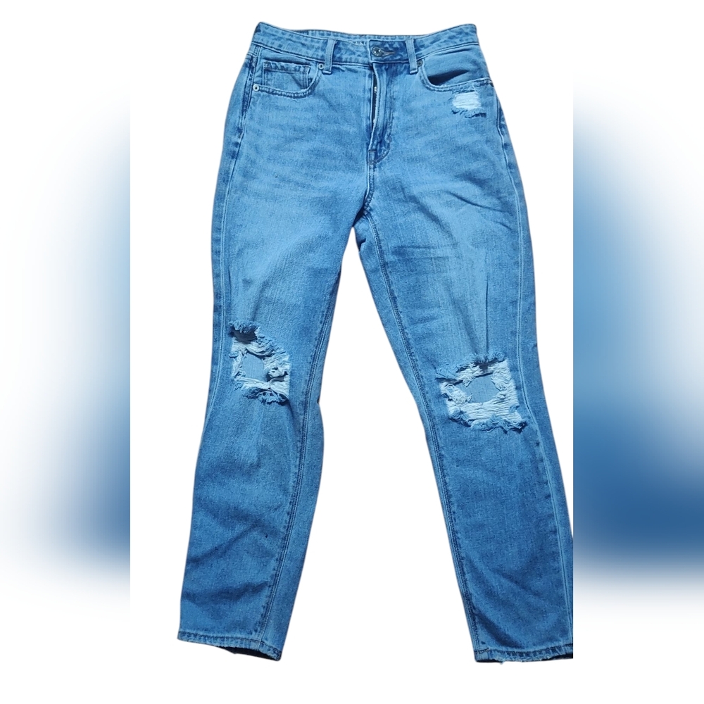 American Eagle Outfitters Blue Distressed Denim Jeans Zip Up Size 2.